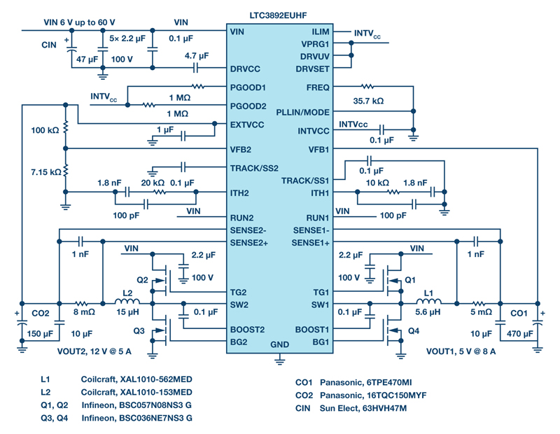 High Voltage LTC3892 Family of Controllers Reduces DC-to-DC Converter Cost and Size